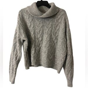 Cozy Gray Cable Knit Turtleneck Sweater